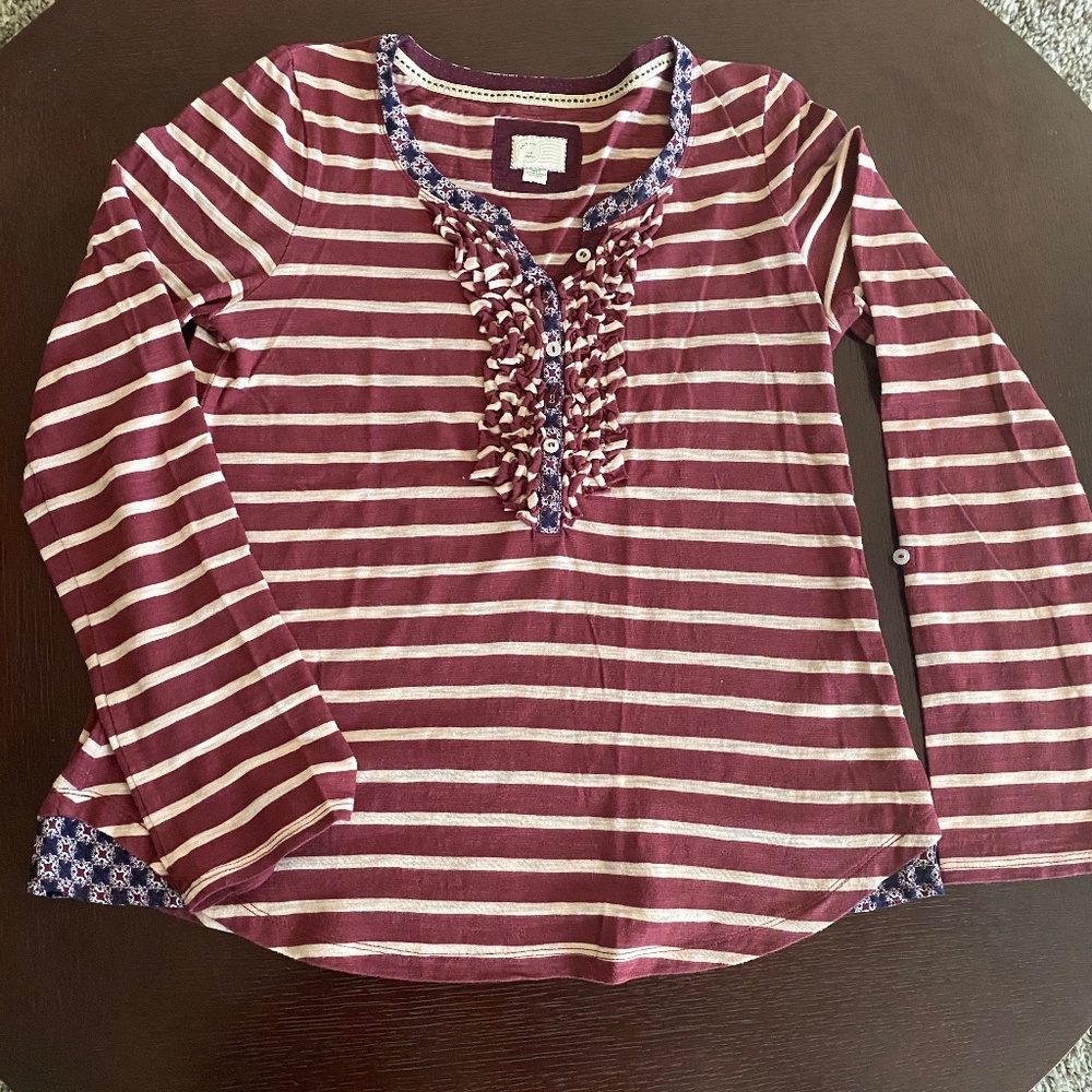 Anthropologie maroon striped shirt roll-up sleeves